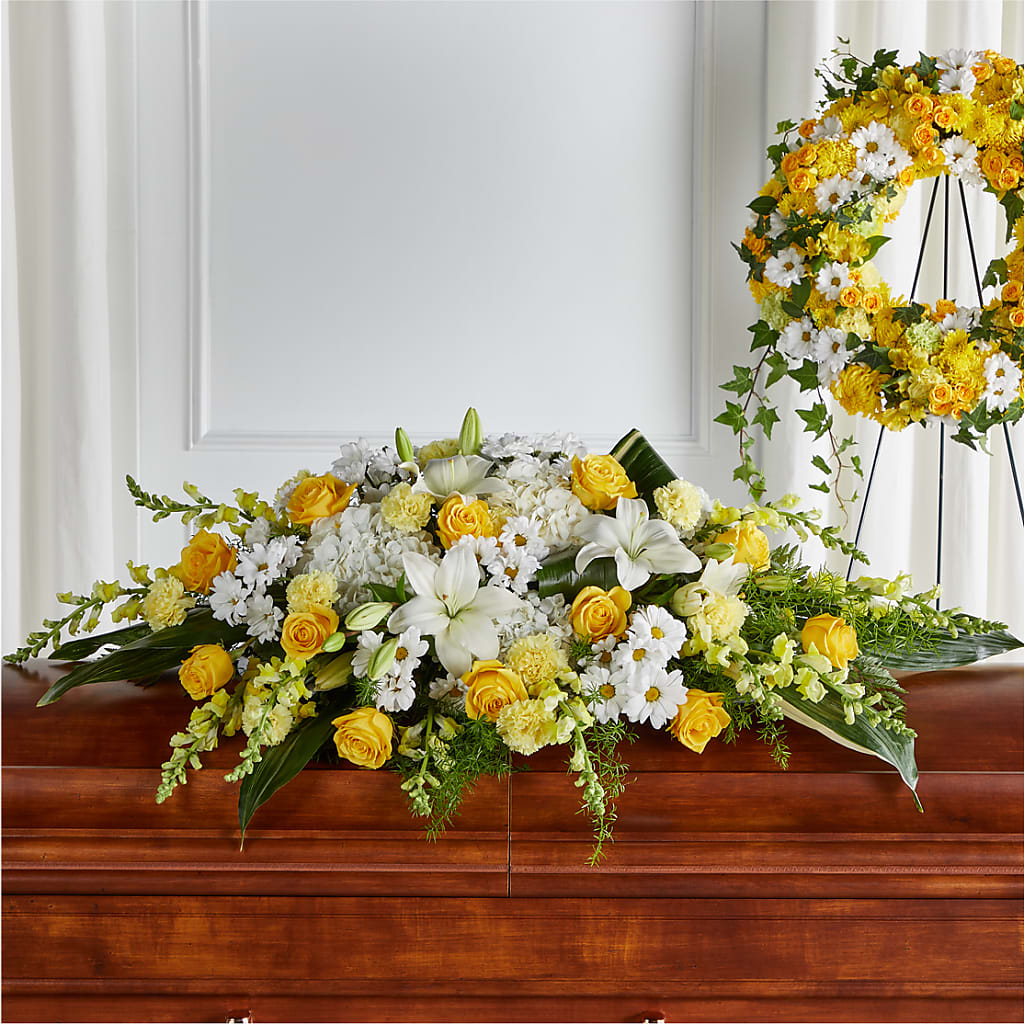 Golden Harmony Casket Spray – FORGET ME NOT FLOWERS & GIFTS, Walnut Creek CA